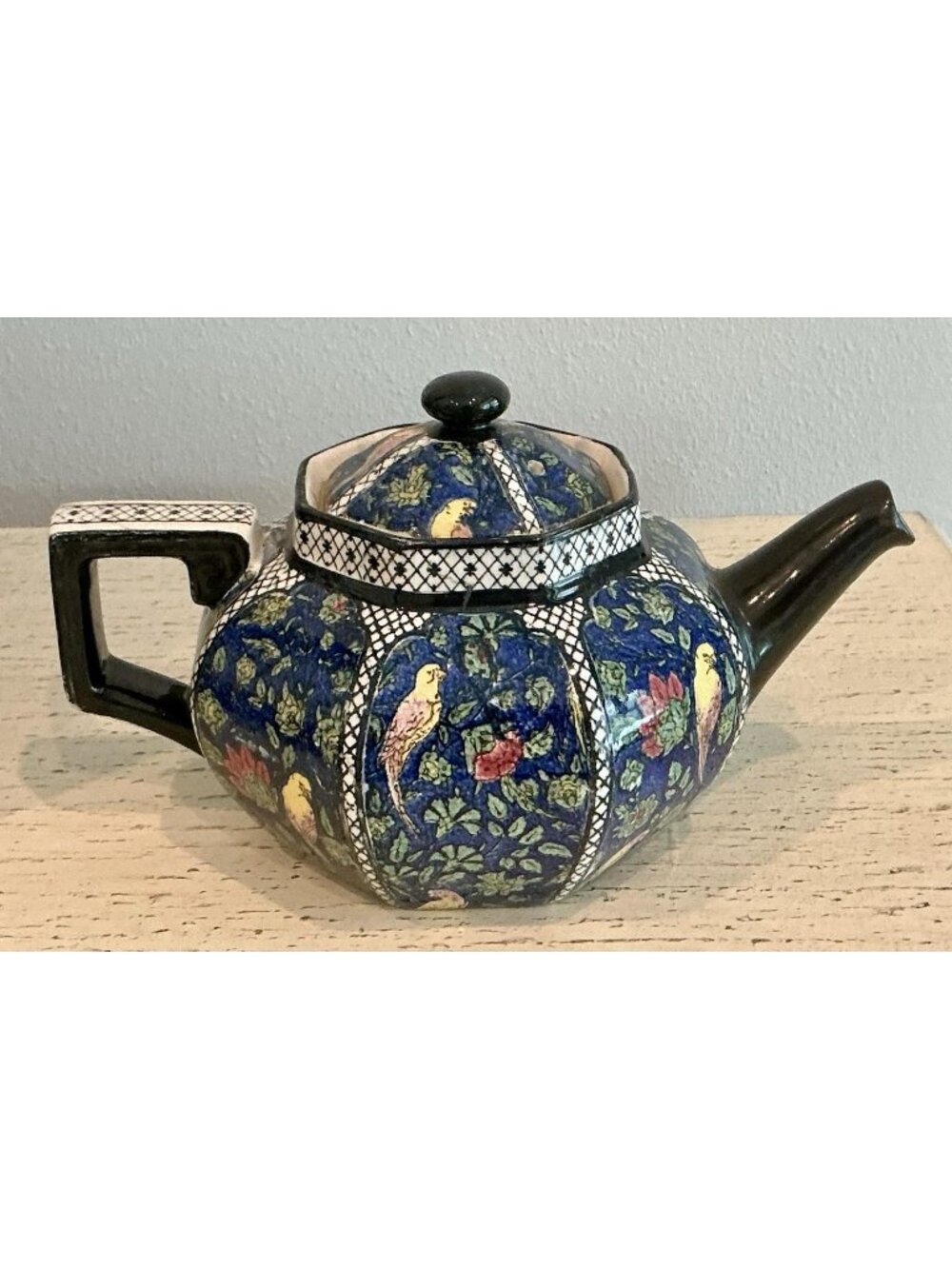 Royal Doulton Persian Parrots Teapot Blue Chintz English Octagonal